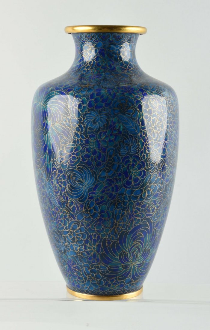 Large Blue Cloisonne Vase with Gold Accent. (1 of 1)