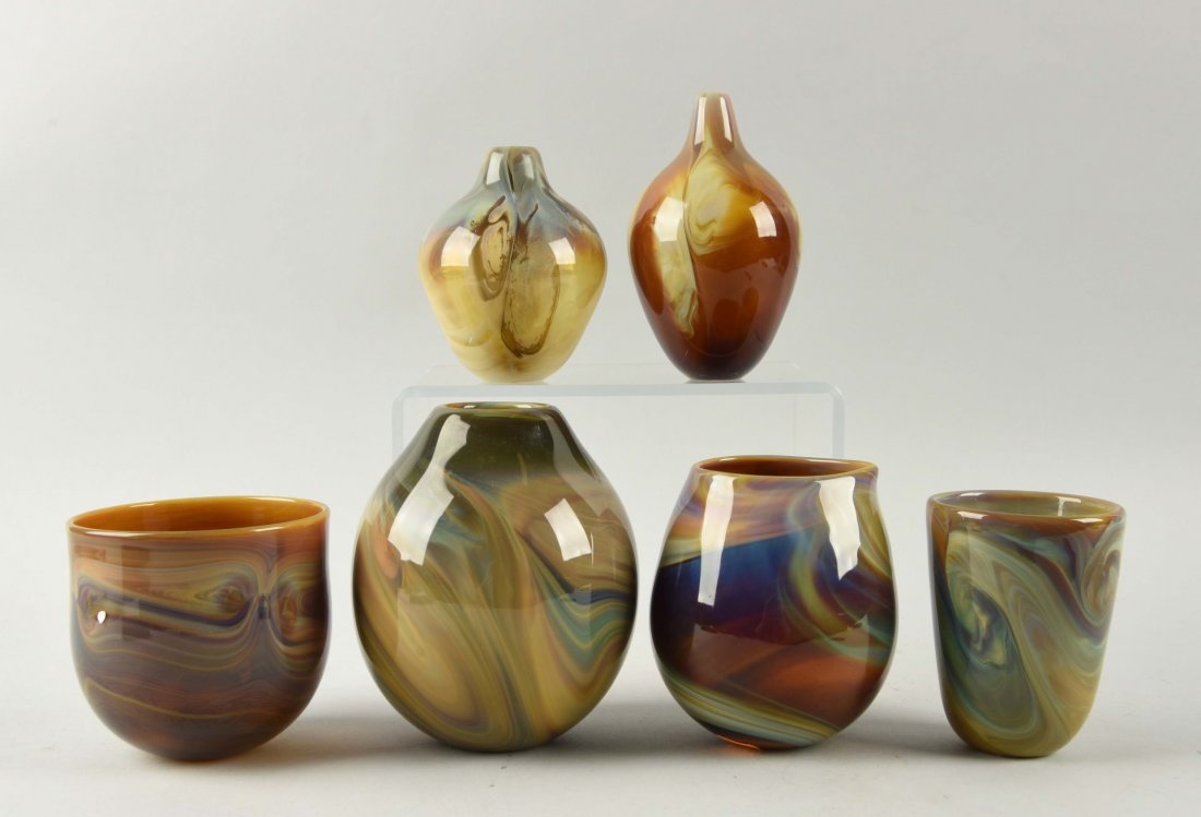 Lot Of 6: Michael Guzzardo Glass Vases & Bowls. (1 of 1)