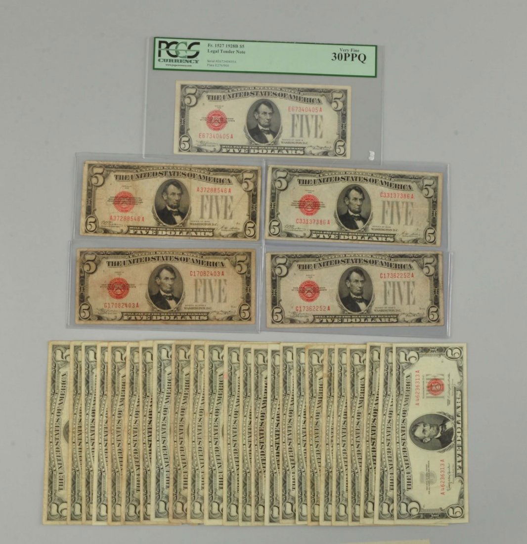 Lot of 28: Small Size $5 Red Seal Notes. (1 of 1)