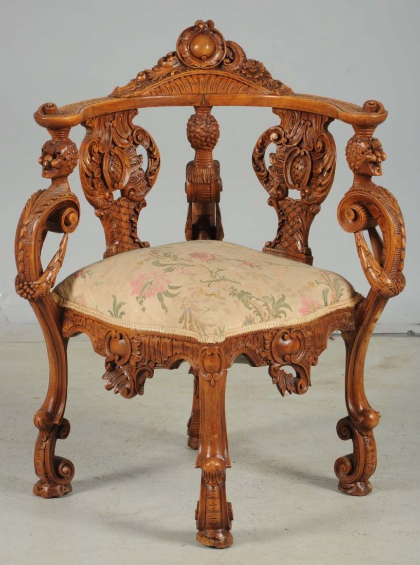 Hand Carved Wooden Corner Chair. (1 of 1)