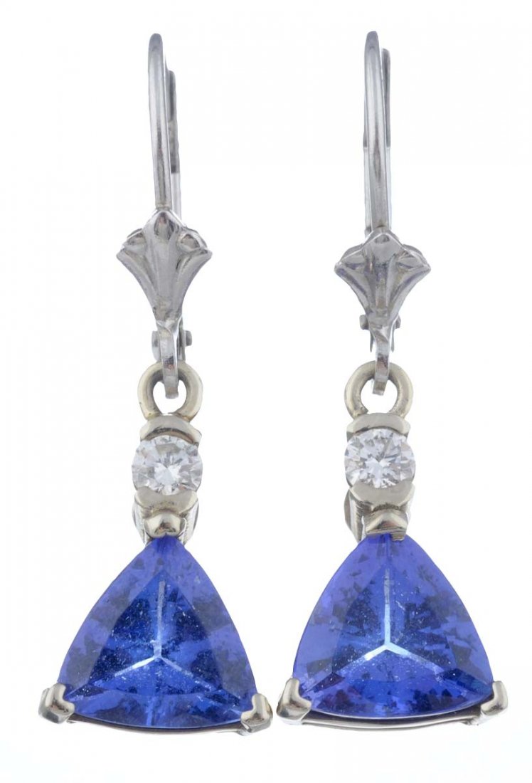 A Pair of Tanzanite And Diamond Drop Earrings. (1 of 1)