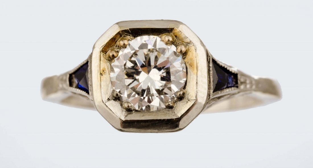 A Diamond And Synthetic Sapphire Ring. (1 of 1)