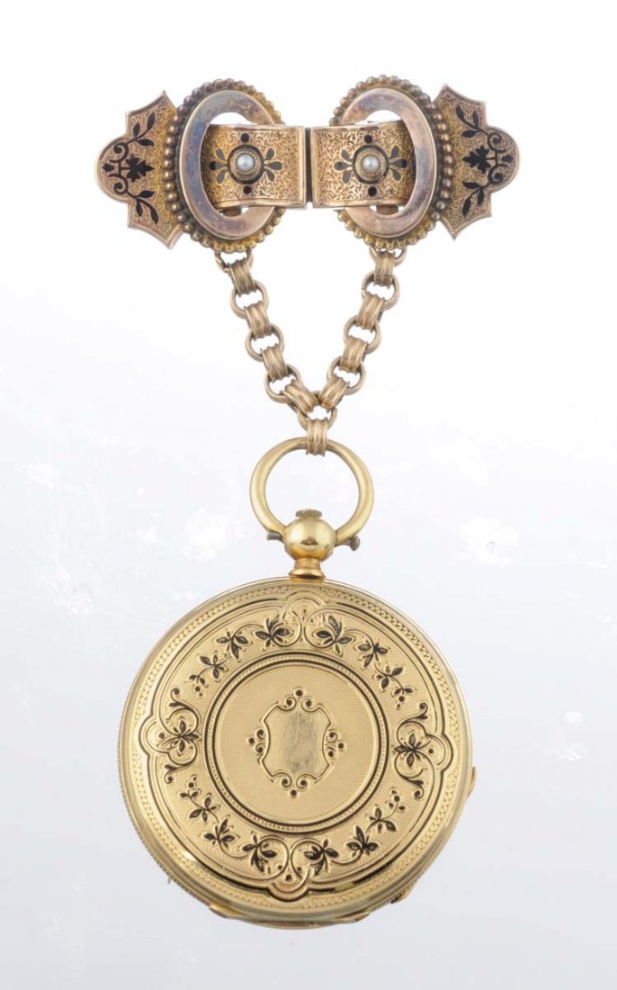 Lady's Enamel Pocket Watch Brooch, Patek Philippe (1 of 2)