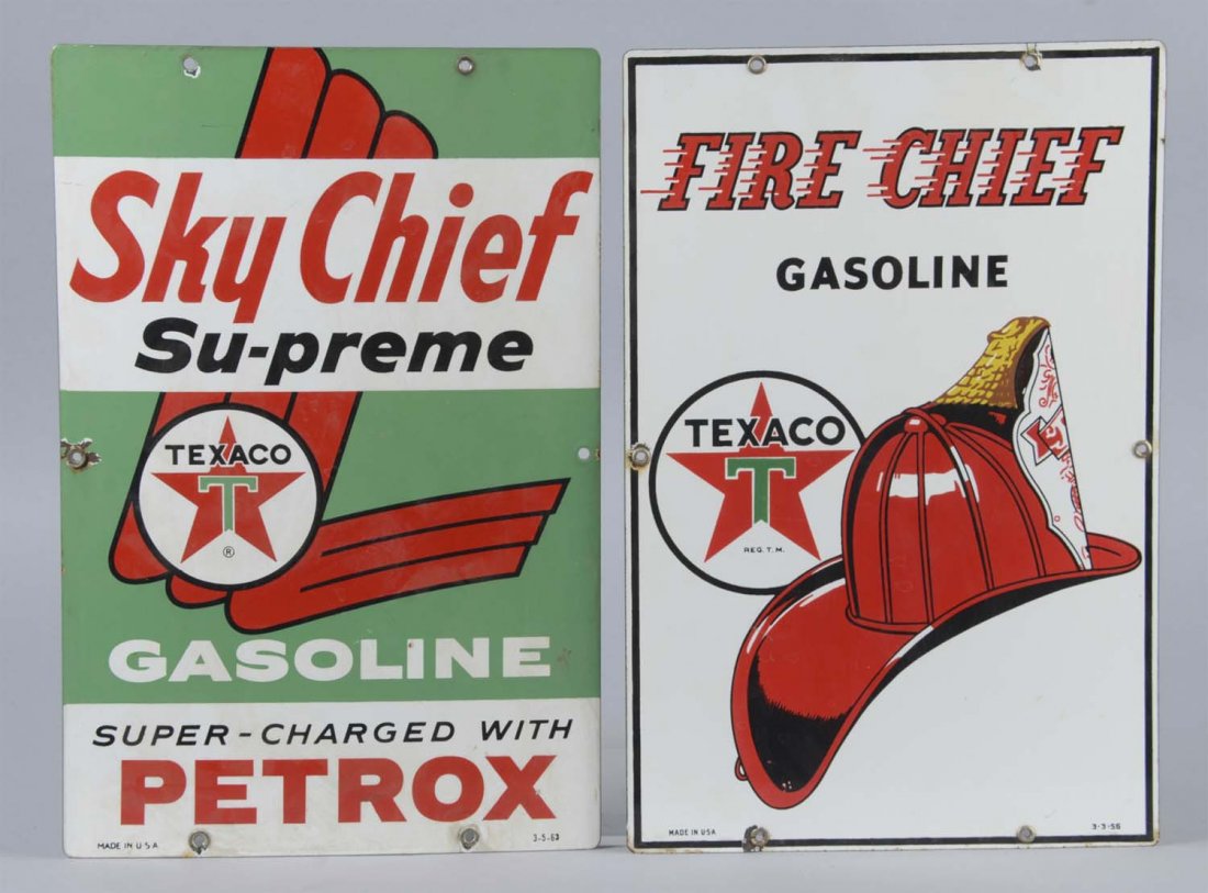 Lot Of 2: Texaco Fire Chief & Sky Chief Signs (1 of 2)