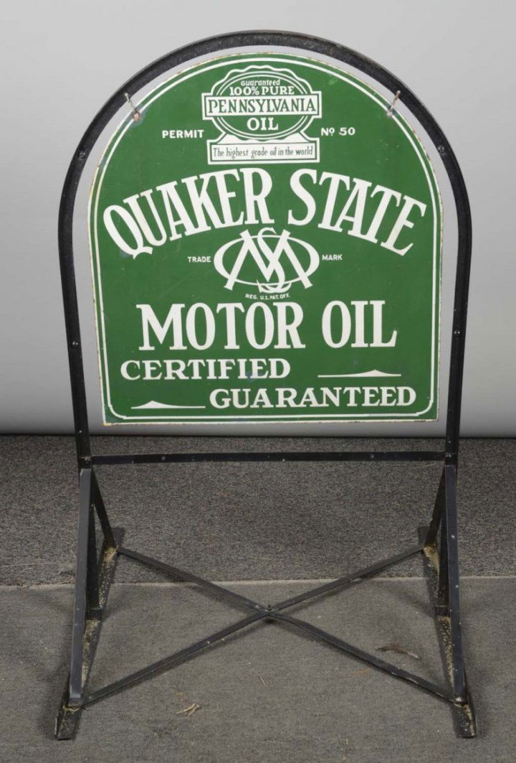 Quaker State Motor Oil Tombstone Shaped Sign