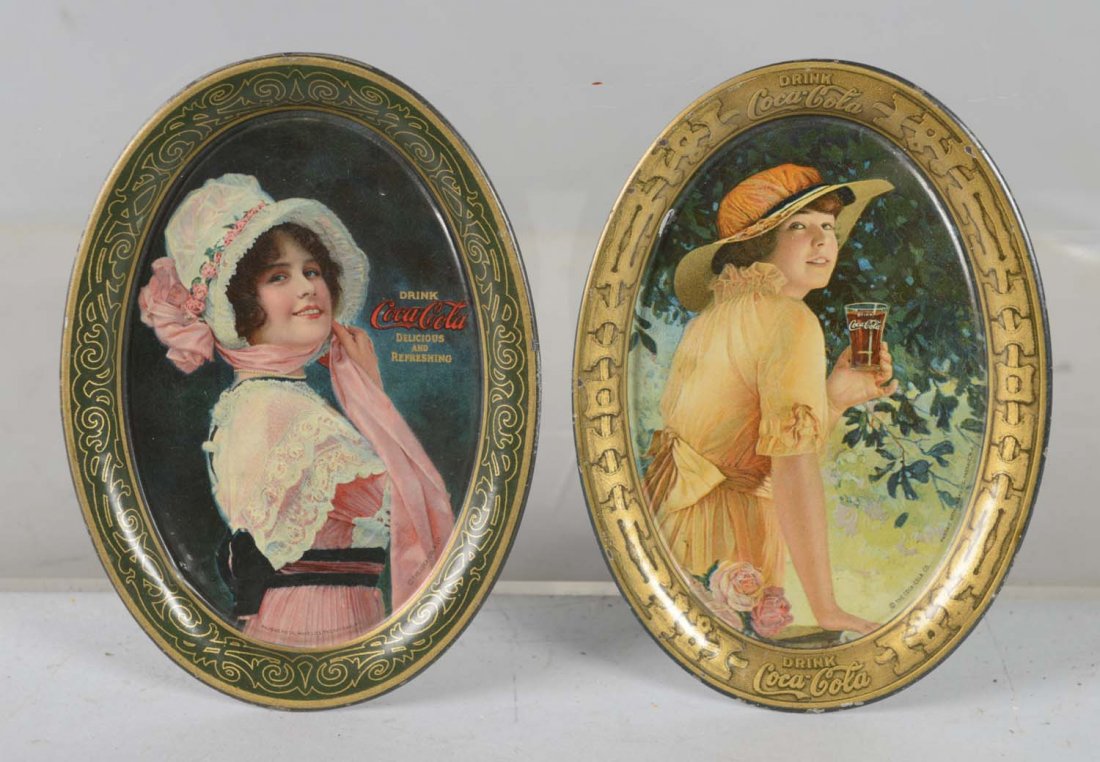 Lot Of 2: Coca Cola Oval Tin Tip Trays (1 of 2)