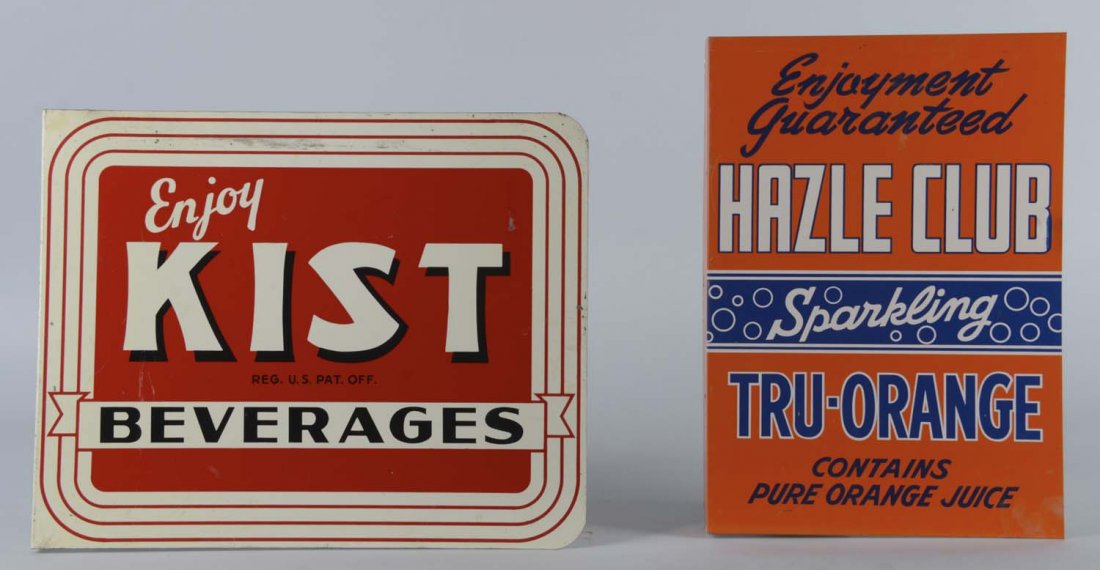 Lot Of 2: Hazle Club & Kist Soda Tin Flange Signs (1 of 2)