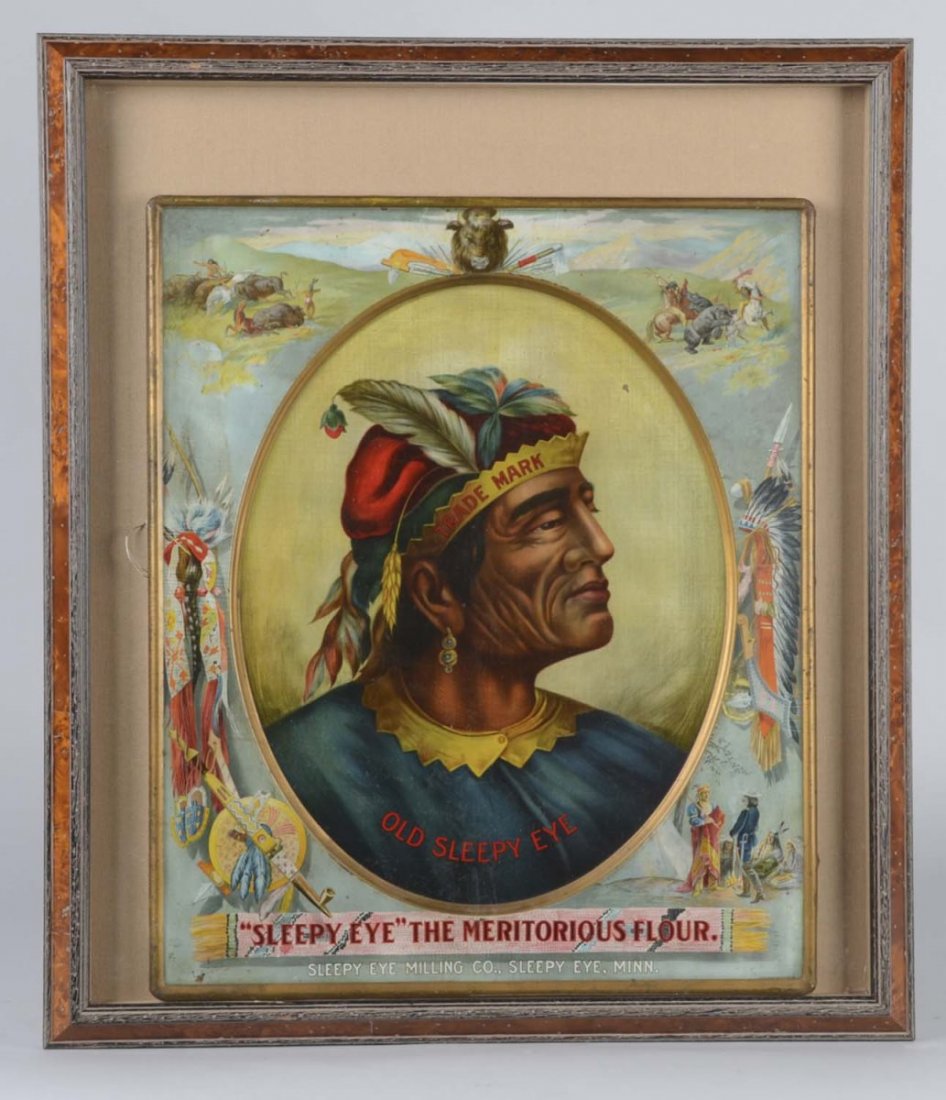 Sleepy Eye Flour Tin Litho Advertising Sign