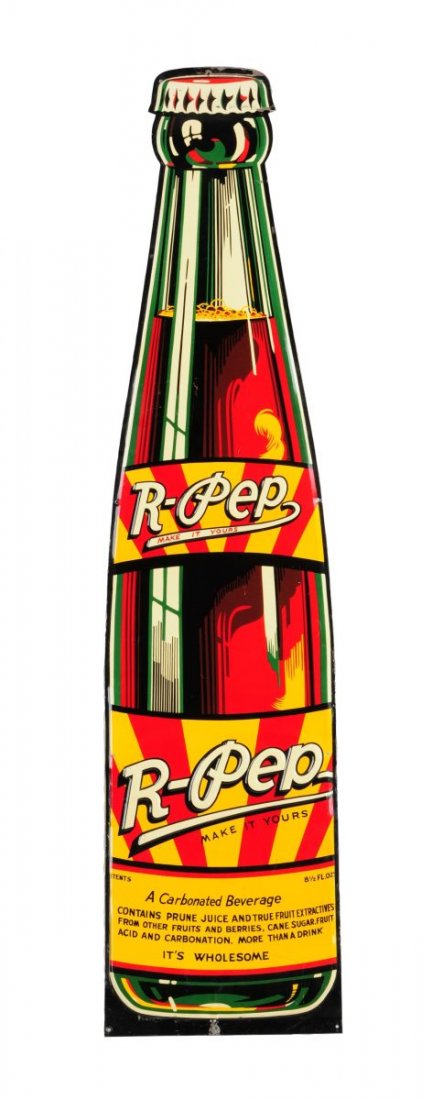 1940's - 50's R - Pep Embossed Tin Cutout Bottle. (1 of 1)