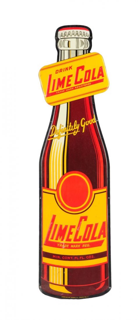 1940's Lime Cola Embossed Tin Bottle Cutout. (1 of 1)