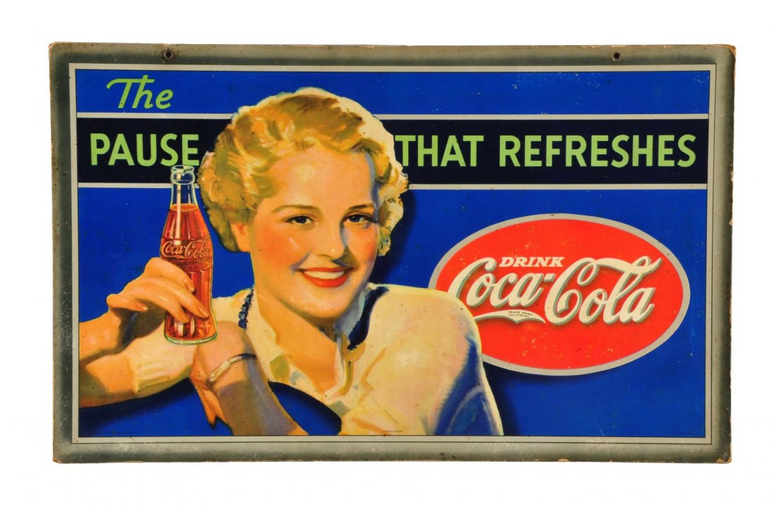 1935 Coca - Cola Two - Sided Cardboard Sign. (1 of 3)