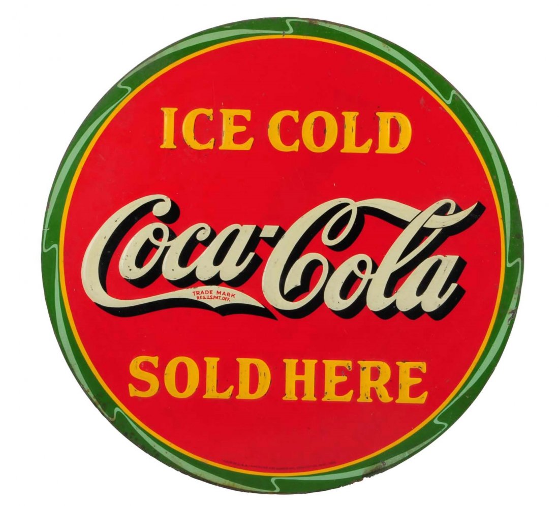 1932 Coca - Cola Embossed Tin Sign. (1 of 1)