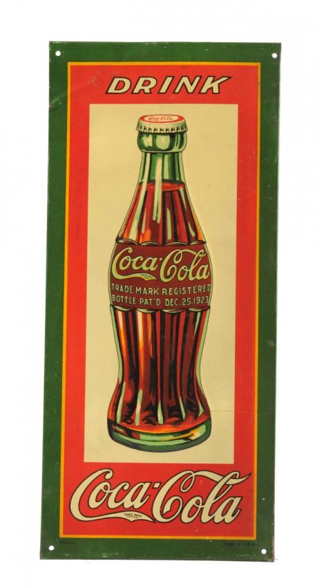 1930's Coca - Cola Embossed Tin Bottle Sign