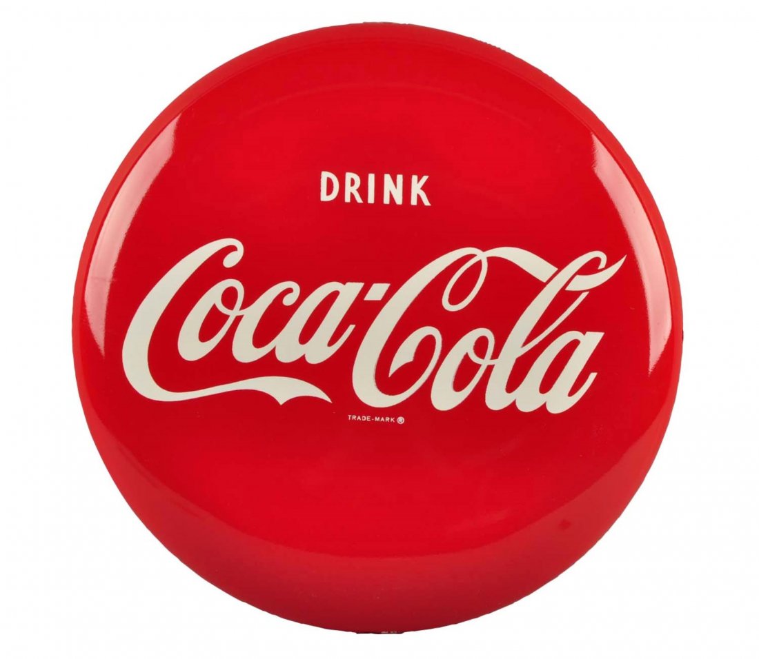 1950's Coca - Cola Tin Button Sign. (1 of 1)