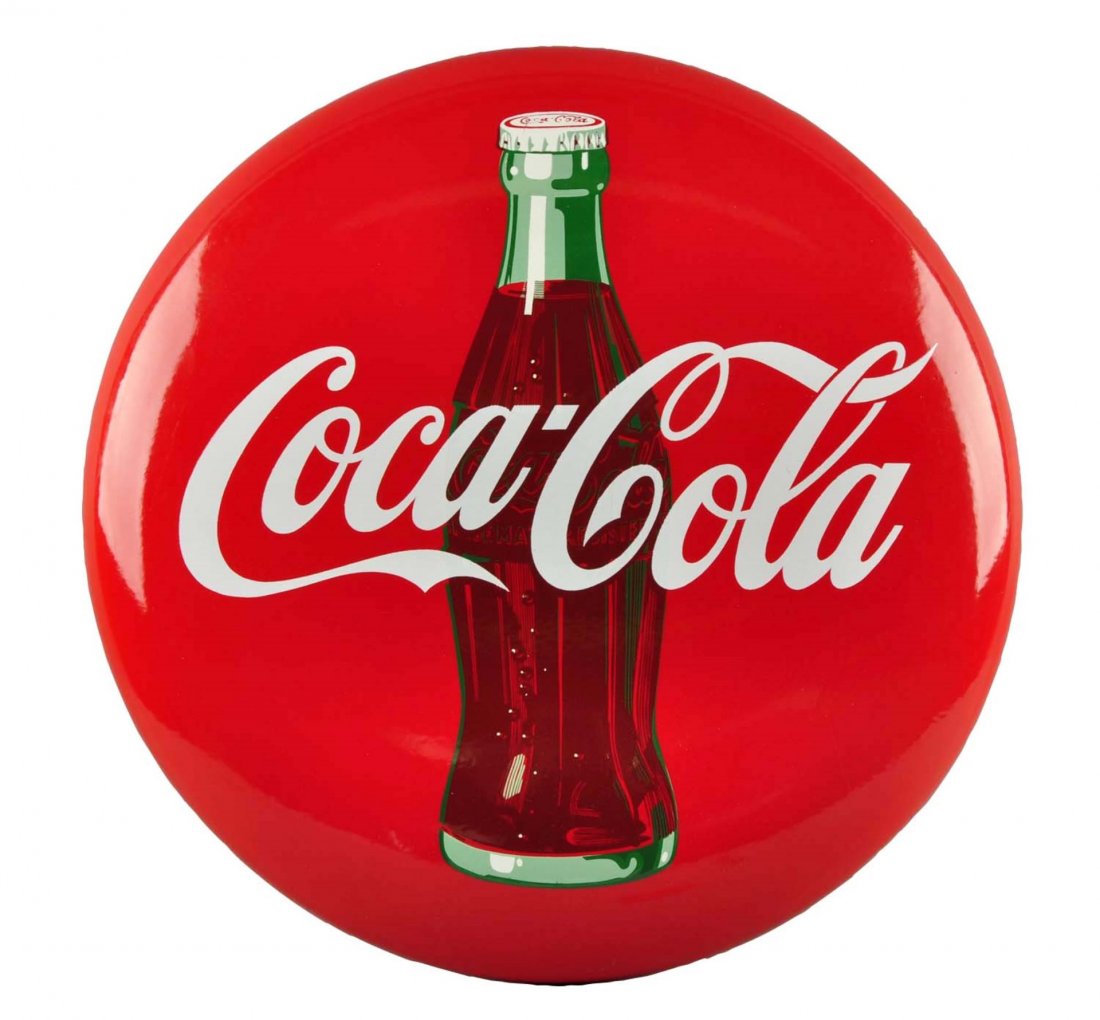 1950's Coca - Cola Porcelain Button Sign. (1 of 1)