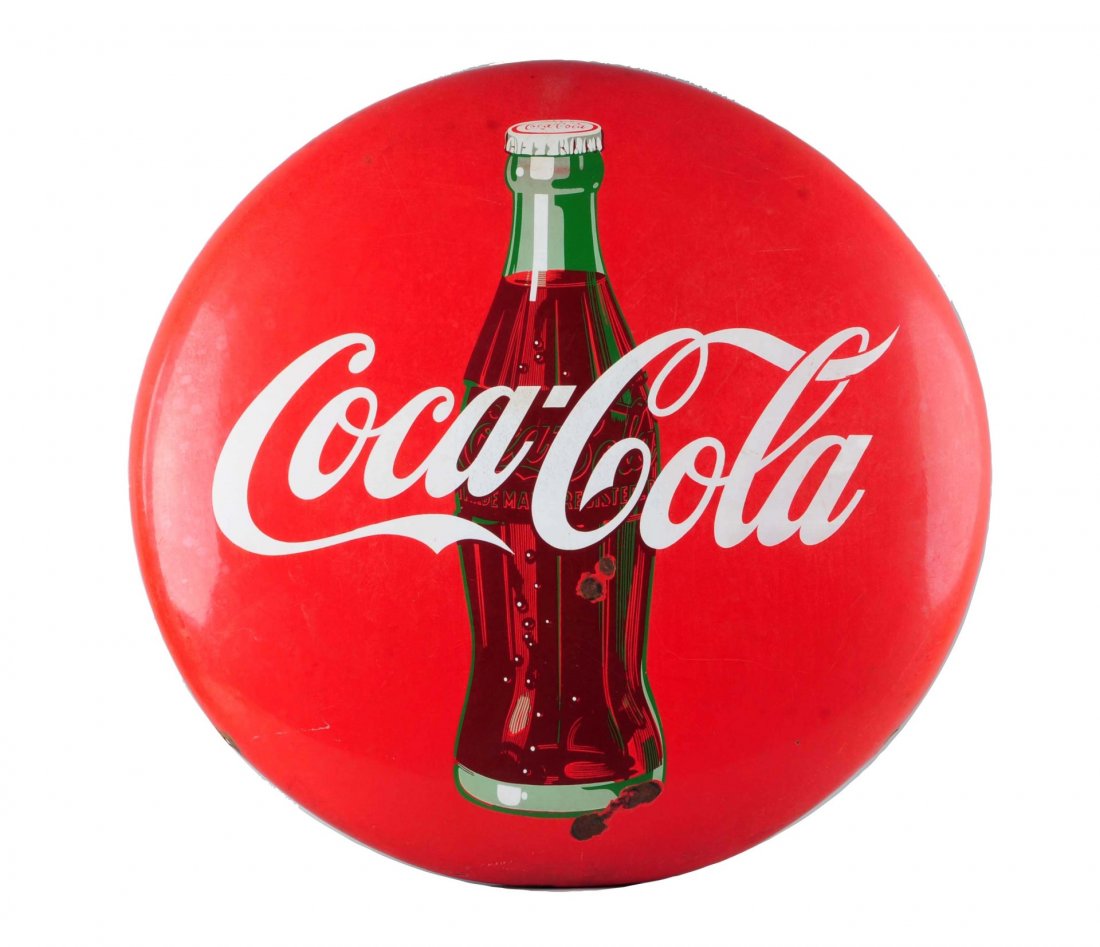 1950's Coca - Cola Porcelain Button Sign. (1 of 1)