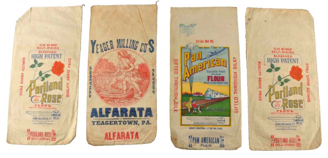 Lot Of 9: Assorted Early Canvas Flour Sacks. (1 of 2)