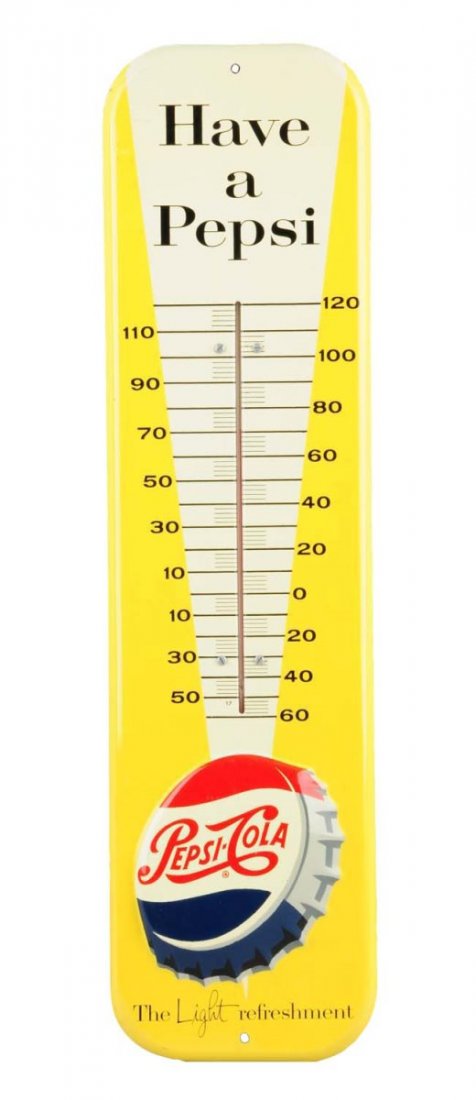 1950's Pepsi - Cola Embossed Tin Thermometer. (1 of 1)