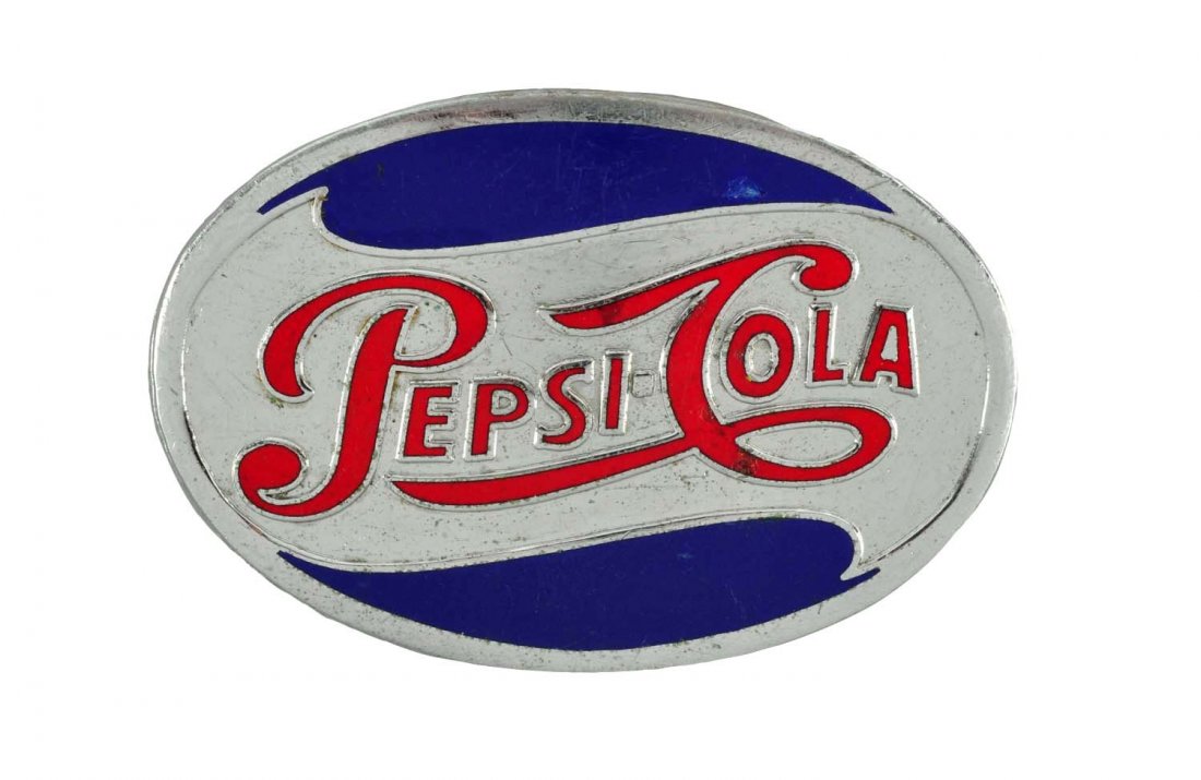 Scarce Pepsi - Cola Belt Buckle.: 1950's enamel with some general medium wear and scratches. A nice item you don't see very often at all. 8.5. Condition (Excellent). Size 2 - 3/8" L.