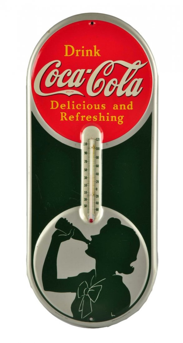 1939 Coca - Cola Embossed Tin Thermometer. (1 of 2)