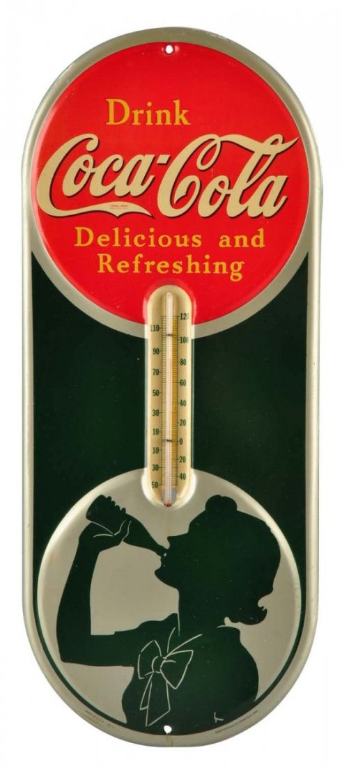 1940 Coca - Cola Embossed Tin Thermometer. (1 of 5)