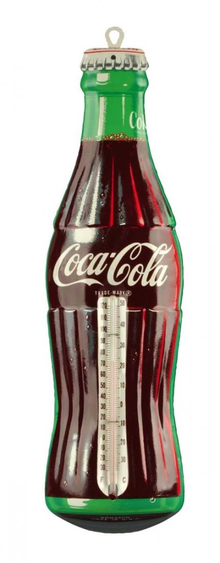 Post 1950's Coca - Cola Embossed Tin Thermometer. (1 of 2)