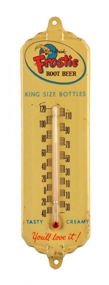 Frosty Root Beer Tin Thermometer. (1 of 2)