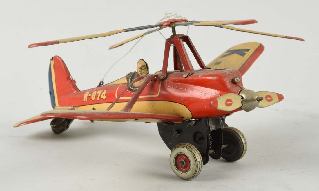 Prewar Japanese Tin Wind Up Autogyro Airplane Toy. (1 of 3)
