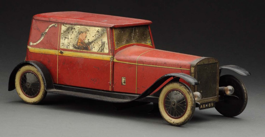 English Tin Litho Sports Sedan Biscuit Tin. (1 of 3)