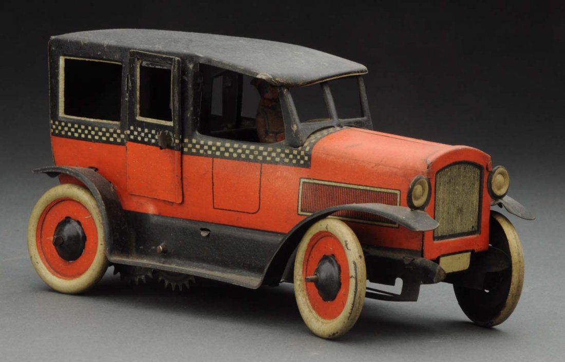 German Tin Litho Wind-Up Orobr Checkered Taxi Toy. (1 of 3)