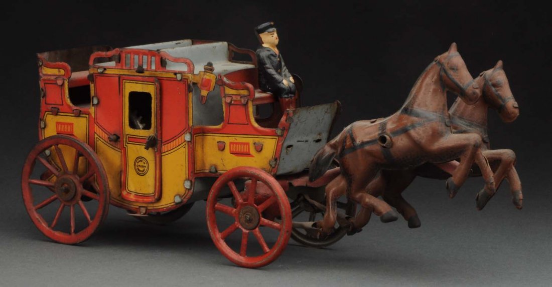 German Tin Litho Wind-Up Orobr Horse-Drawn Coach. (1 of 2)