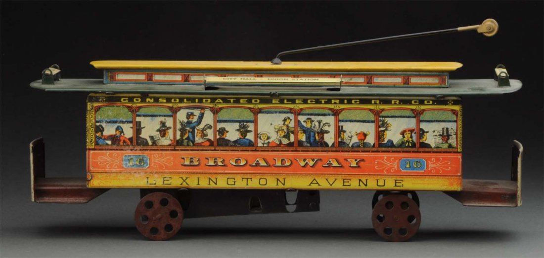 Scarce Converse Clockwork Tin Litho Trolley Toy. (1 of 2)