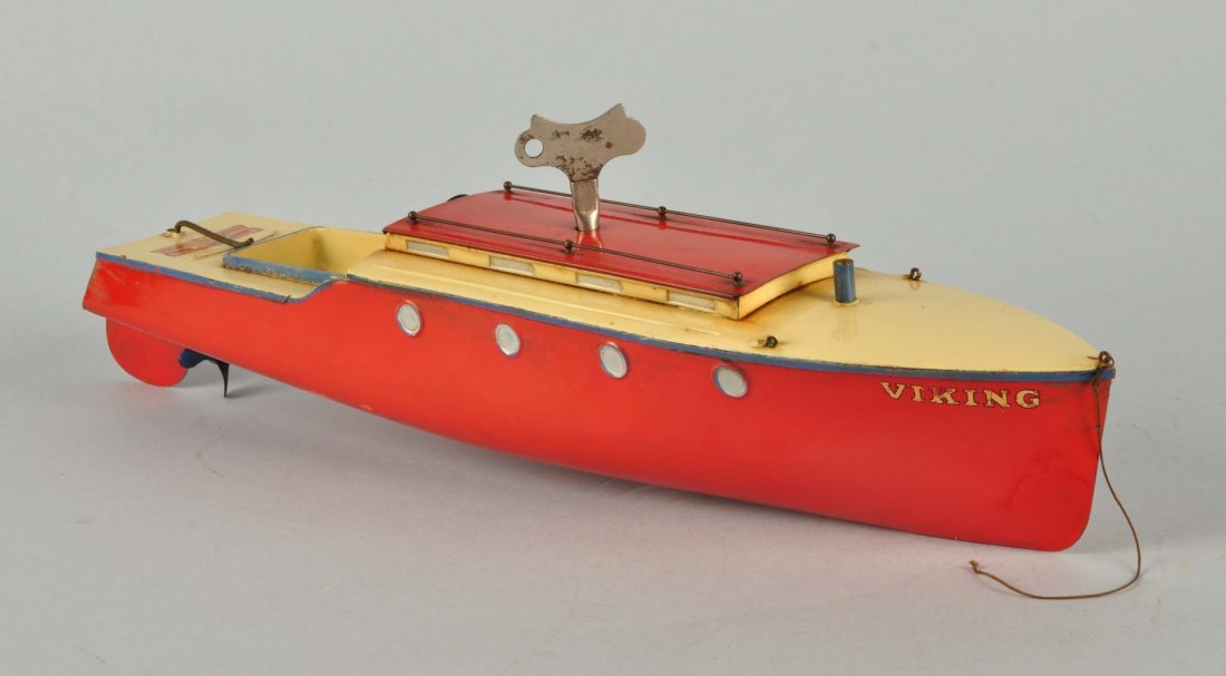 English Hornby Tin Litho Clockwork Speedboat. (1 of 5)