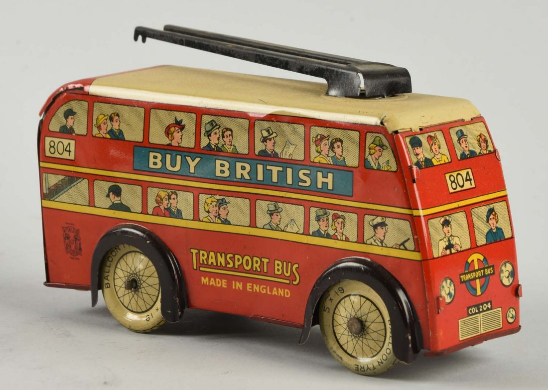 Wells Tin Litho Wind Up Transport Bus. (1 of 2)