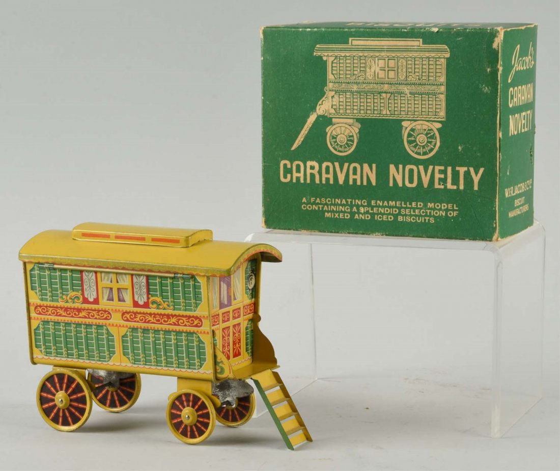 Scarce Tin Litho Caravan Novelty Biscuit Tin. (1 of 2)