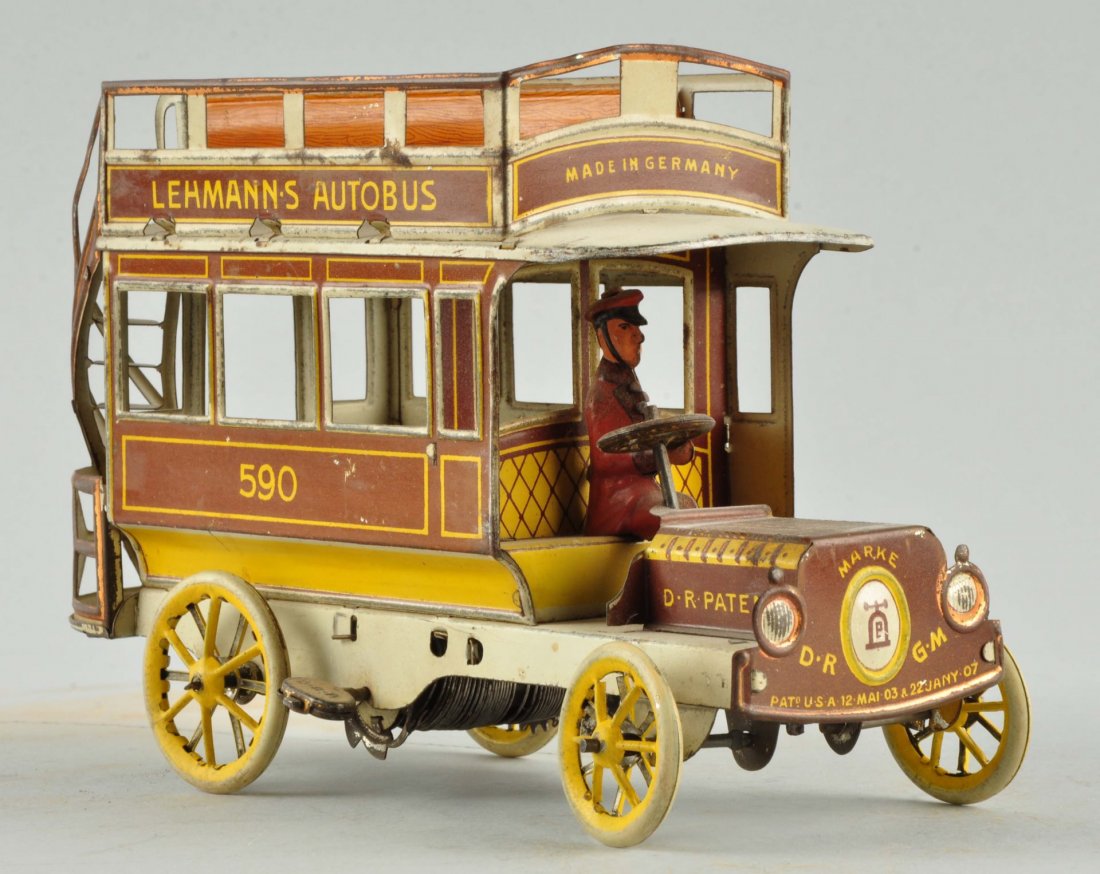 German Lehmann Tin Litho Wind-Up Autobus. (1 of 3)