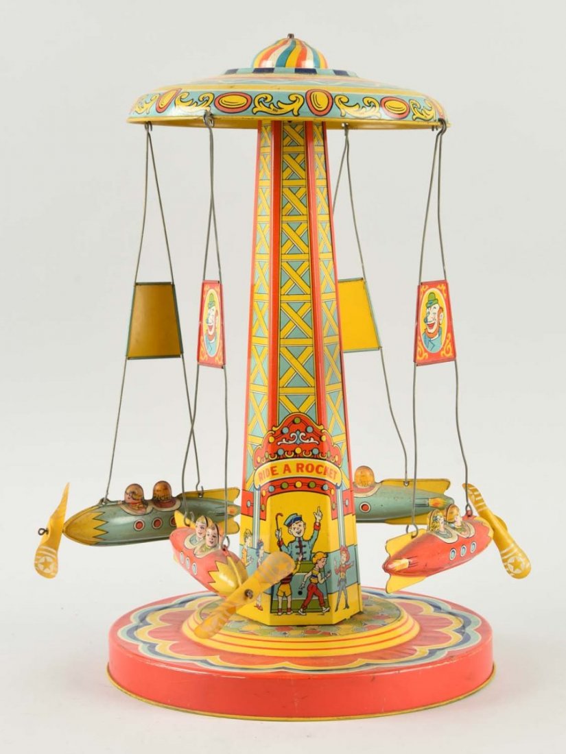 Chein Tin Litho Wind-Up Ride-a-Rocket Toy. (1 of 1)