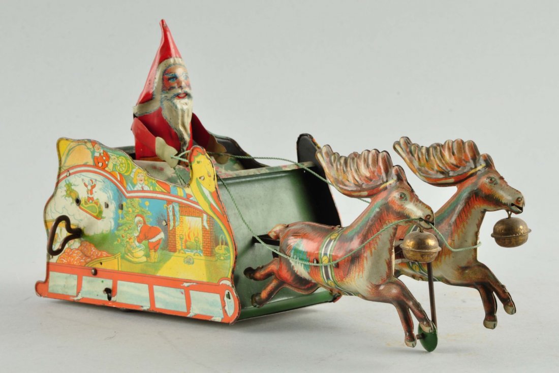 Strauss Tin Litho Wind-Up Santee Claus Toy. (1 of 4)