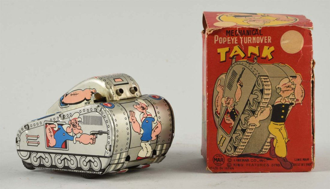 Linemar Tin Litho Popeye Tank Toy. (1 of 2)