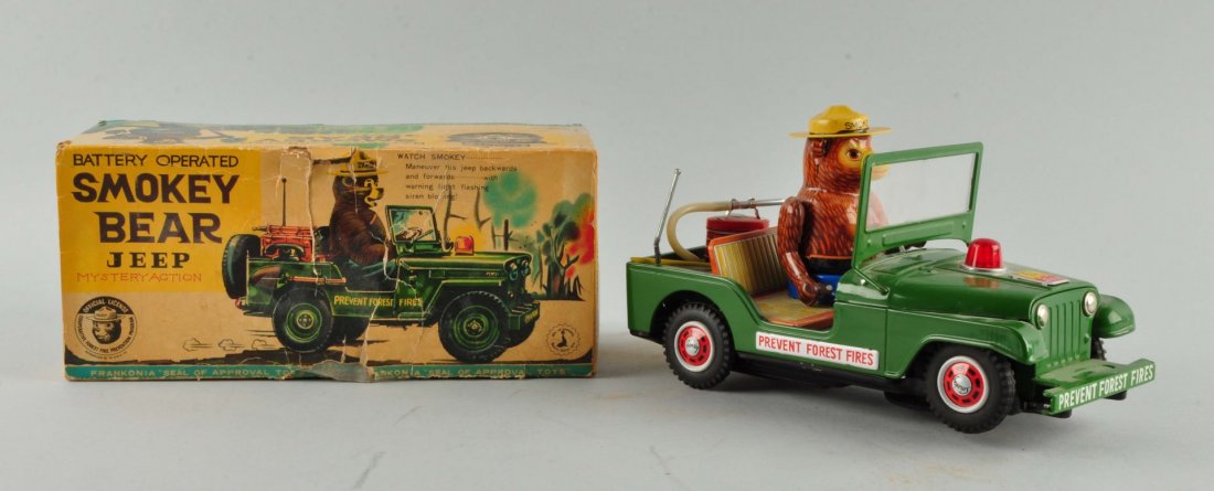 Japanese Battery-Op. Tin Litho Smokey Bear Jeep. (1 of 4)