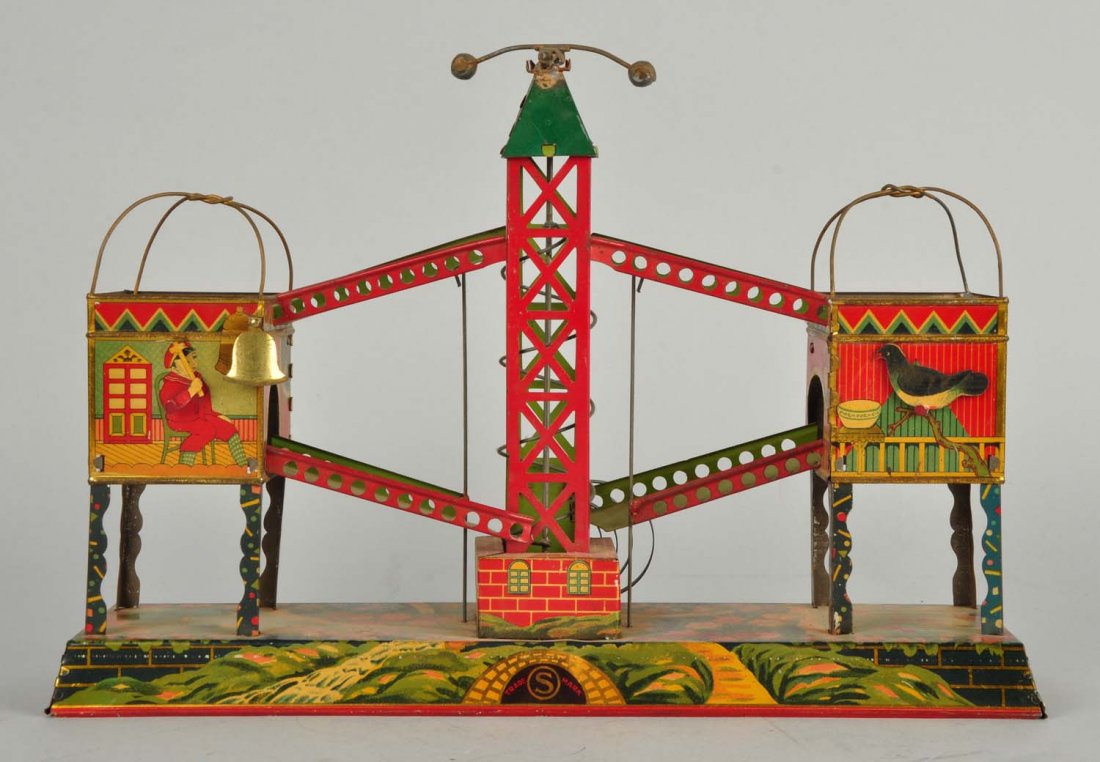 Pre-War Japanese Tin Litho Wind-Up Ball Toss Toy. (1 of 4)