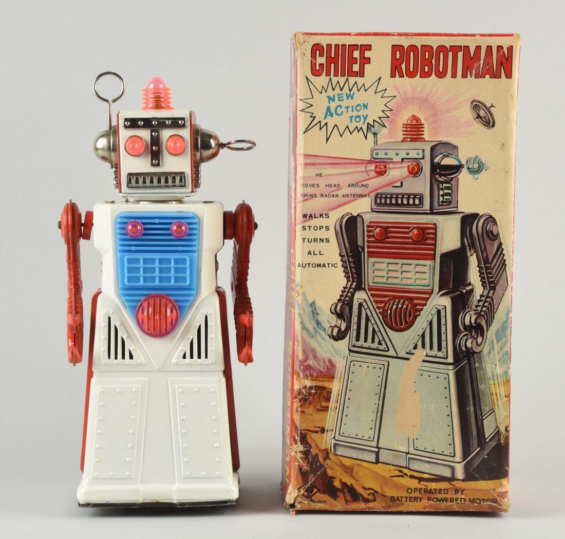 Japanese Tin Litho Battery Op Chief Robot Man. (1 of 2)