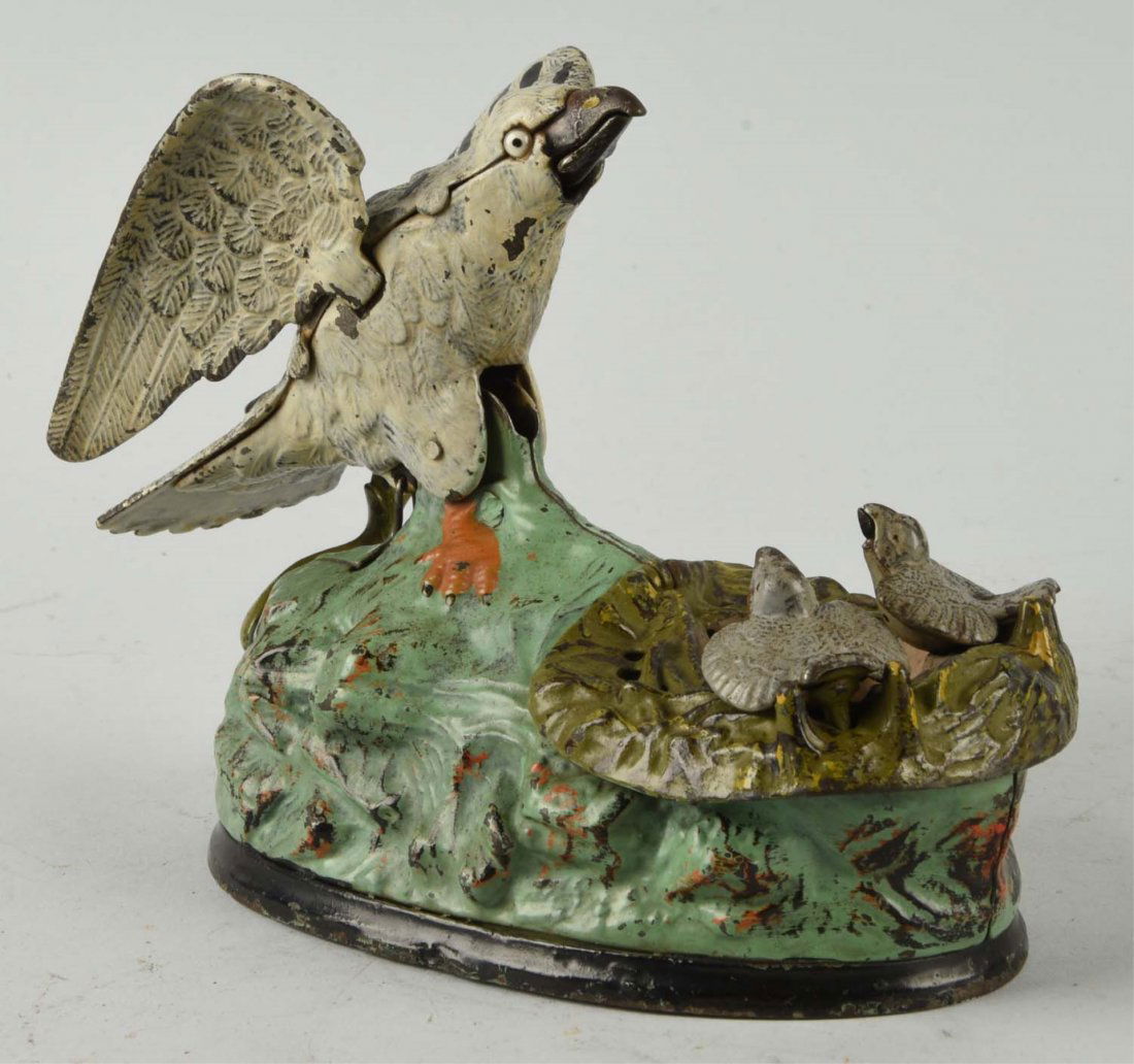 J. & E. Stevens Eagle & Eaglets Mechanical Bank. (1 of 3)