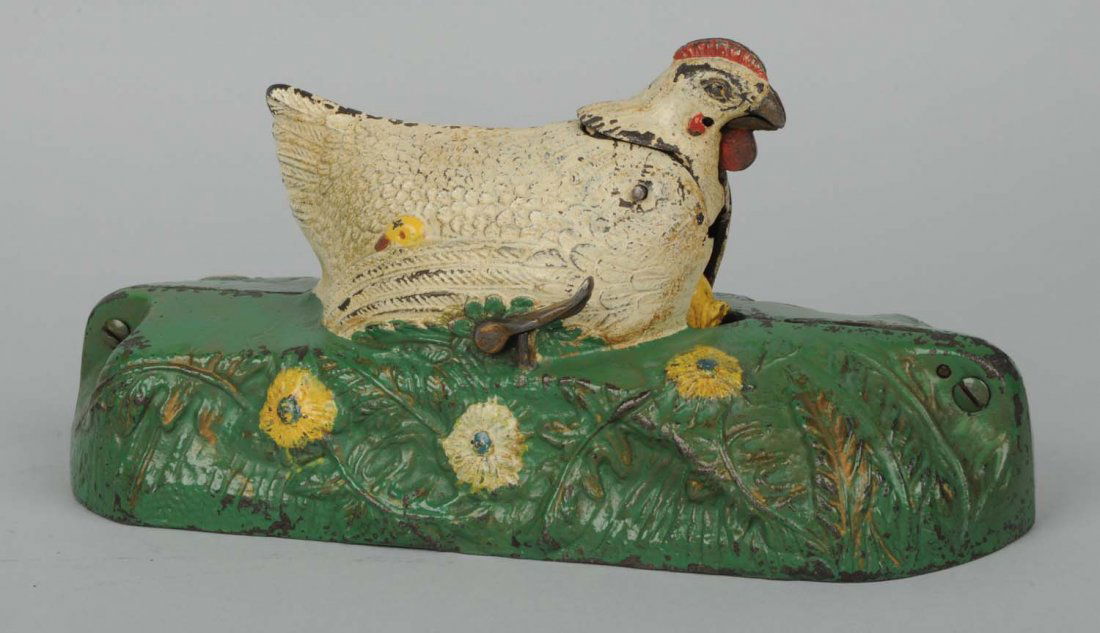 J. & E. Stevens White Hen & Chick Mechanical Bank. (1 of 6)