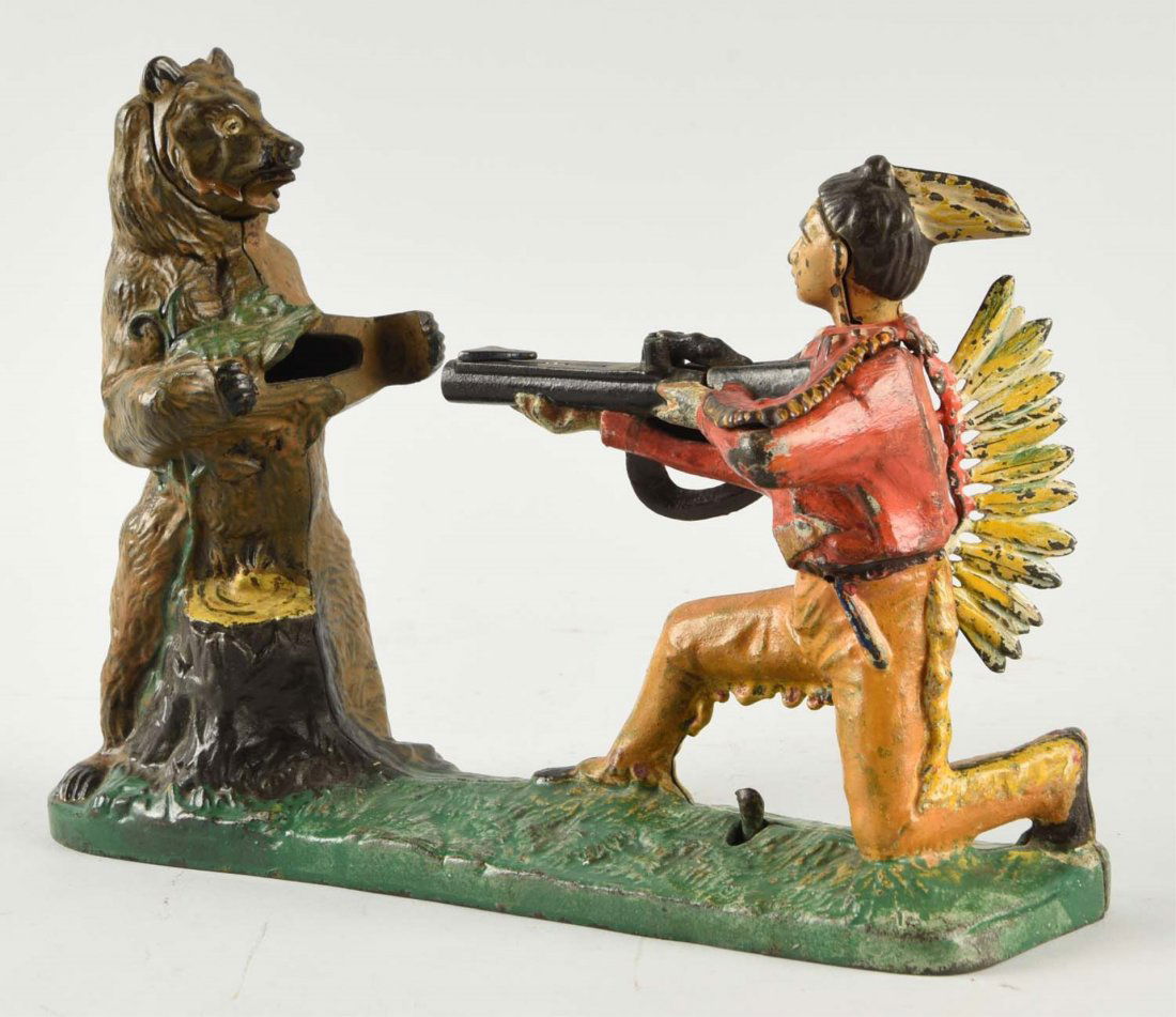J. & E. Stevens Indian & Bear Mechanical Bank. (1 of 2)