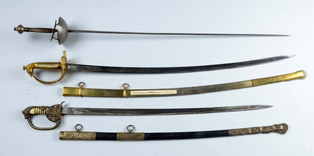 Lot of 3: Rapier, Lion Head & Cavalry Sabres. (1 of 3)