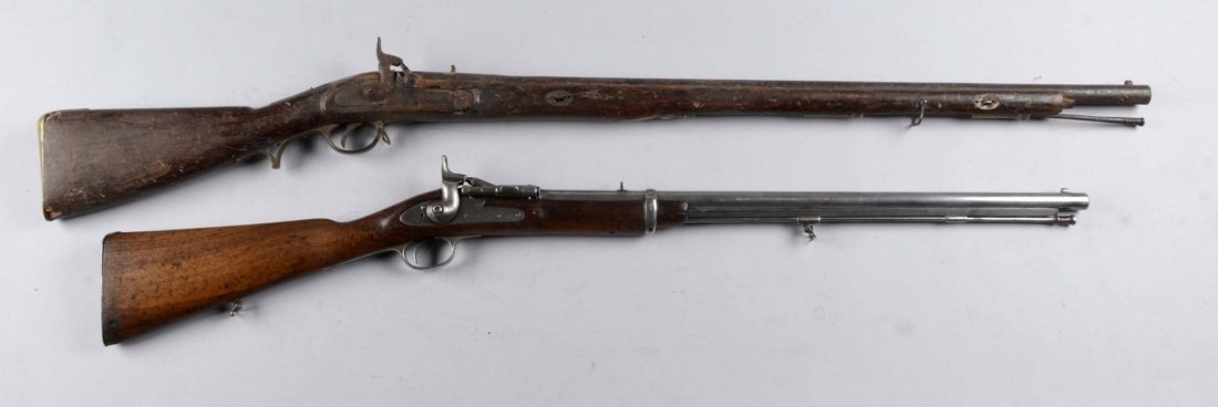 Lot of 2: (A) Snyder Eastern Conversion & Musket.: Serial # 0074, NSV Comprised of: Gun 1) British Snider breach loading carbine with 5/8" bore and 25-3/4" barrel. Serial number 0074 with proof marks on barrel. Put together from parts. Unknown Eastern