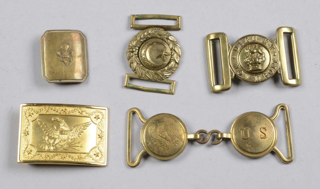 Lot of 5: Various Brass Military Buckles. (1 of 2)