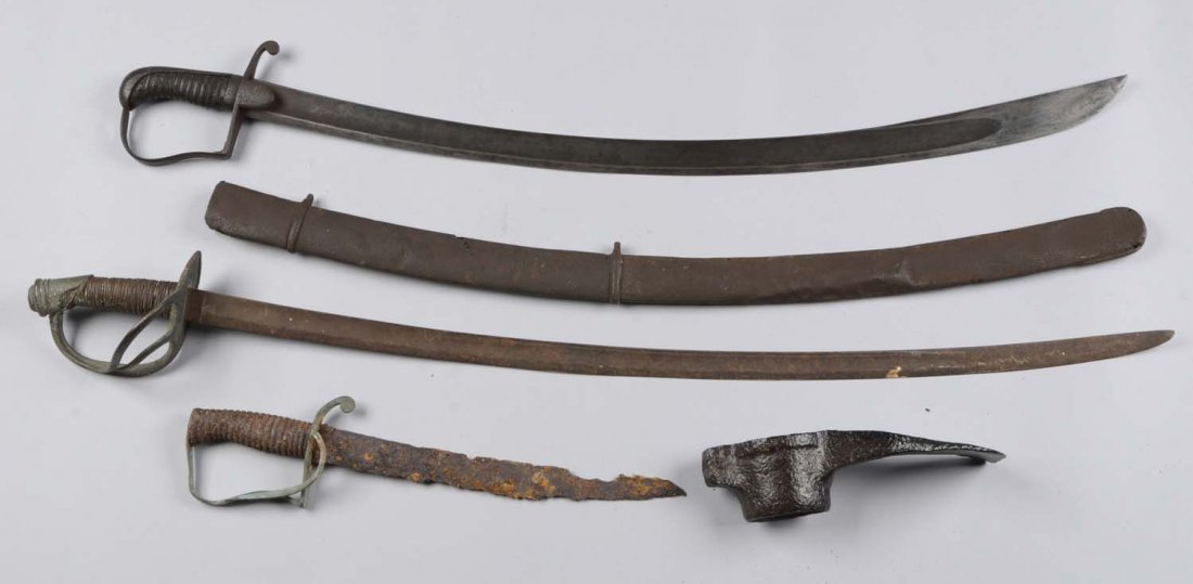 Lot of 4: Excavated Swords & Pick Ax. (1 of 2)