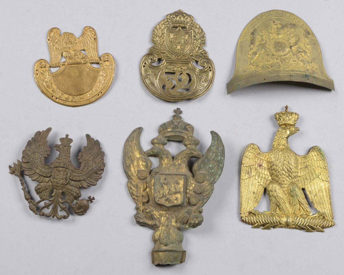 Lot of 5: Brass Helmet Plates. (1 of 1)